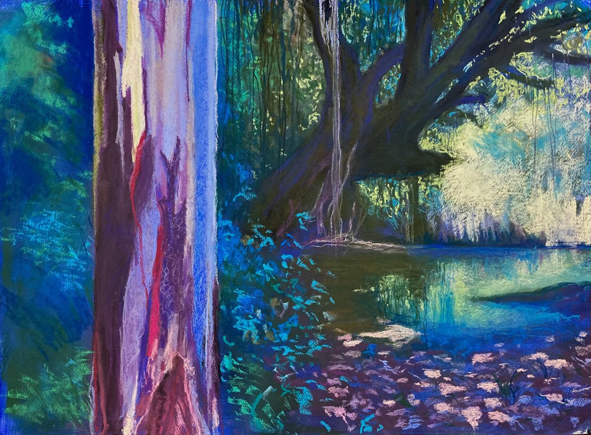 Impressionistic Landscape Pastel Drawing By John Cottee, 30 X 22, Forest Secrets, Original Artwork