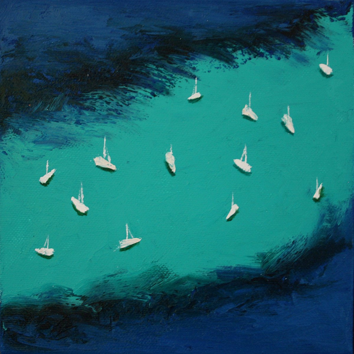 Impressionistic Landscape Oil Painting By Salana Art / Svetlana Samovarova, 6 X 6", Quiet Harbor Ii, Original Artwork