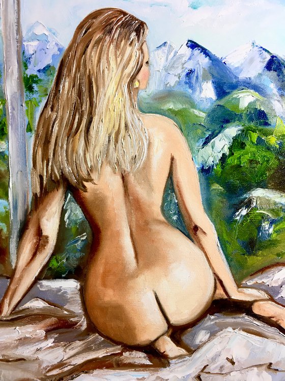 Wild nature. Nude, mountains, view from my window.