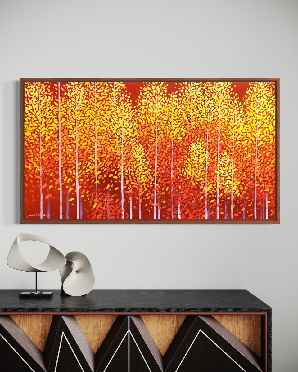 Impressionistic Landscape By Volodymyr Smoliak, 35 X 20", Luminous Forest, Original Artwork