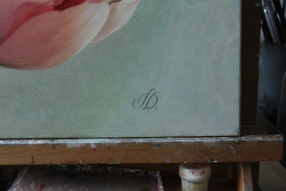 Pink on blue