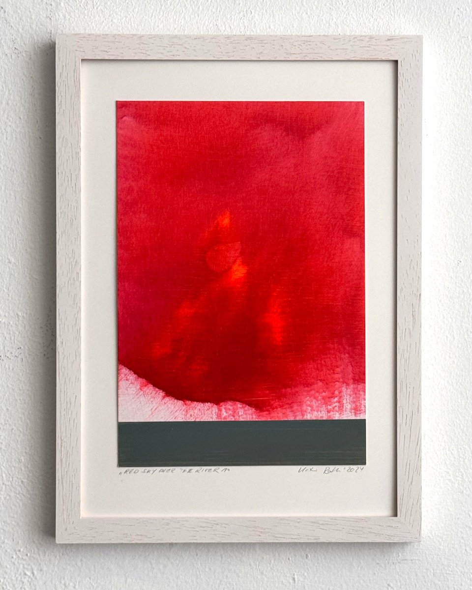 Organic Landscape Acrylic Painting By Katrin Roth, 8 X 12", Red Sky Over The River 1, Original Artwork