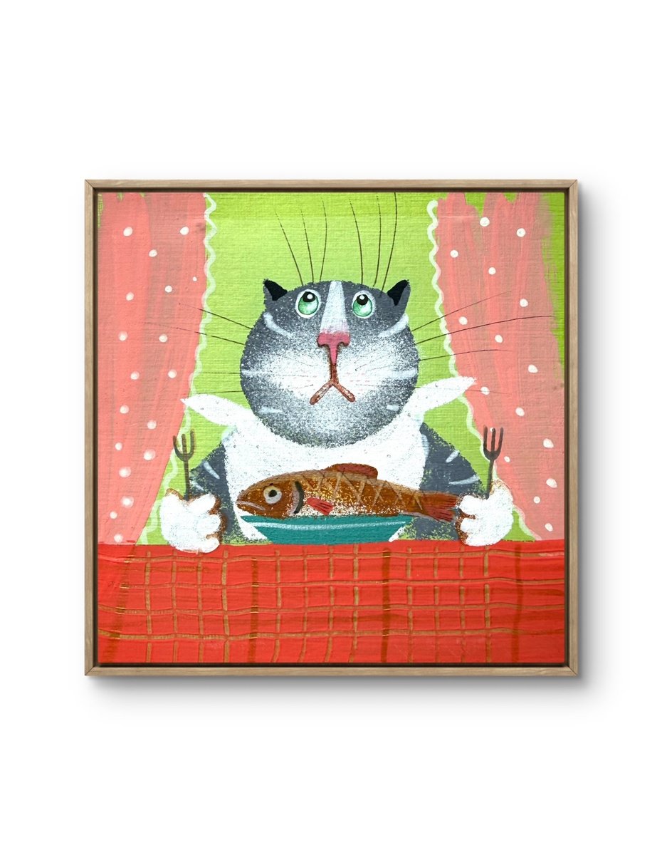  Dinner Time, Series Of - Three Cat Stories - ? By Arinika Stratievsky, 4 X 4, Artwork For Sale On Artfinder