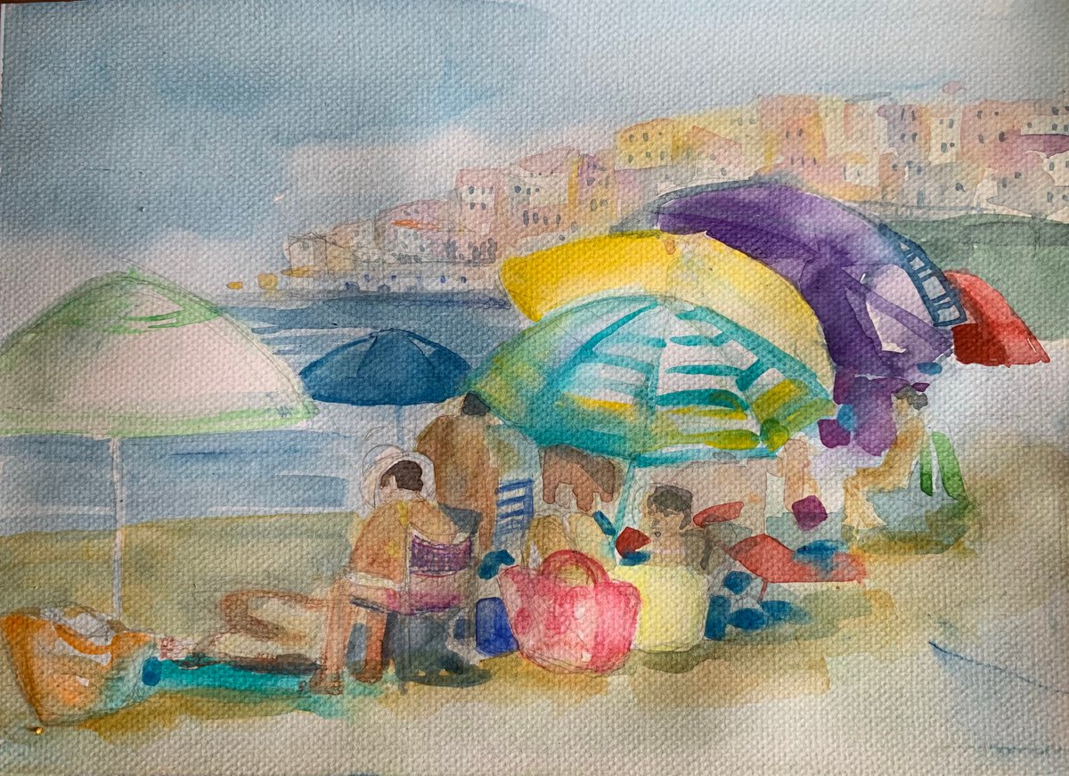 Expressive Landscape Watercolour By Olga Pascari, 12 X 8", On The Beach, Original Artwork