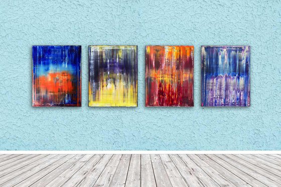 "Melting Point" - Save As A Series - Original Large PMS Abstract Quadriptych Oil Paintings On Canvas - 64" x 20"