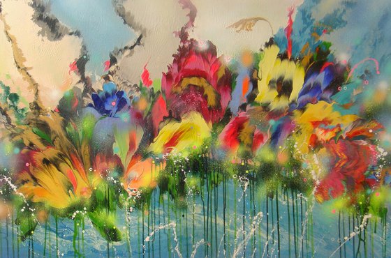 "Flowers floating in water"  XL Abstract Painting