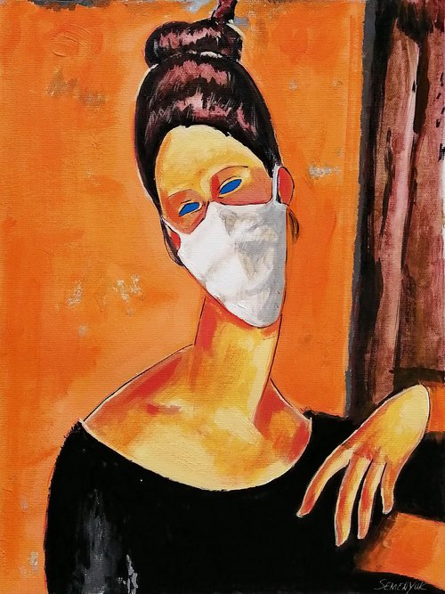 Modigliani's girl in white mask by Evgen Semenyuk