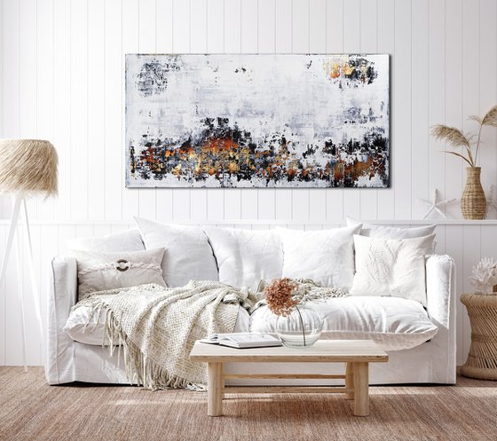 YEARNING * 63" x 31.5" * TEXTURED ARTWORK ON CANVAS * BLACK * WHITE * GOLD