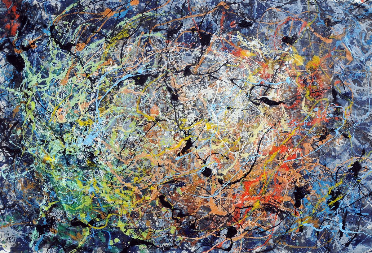 Impressionistic Abstract Acrylic Painting By Antonino Puliafico, 71 X 47, Mondi Lontanissimi, Original Artwork