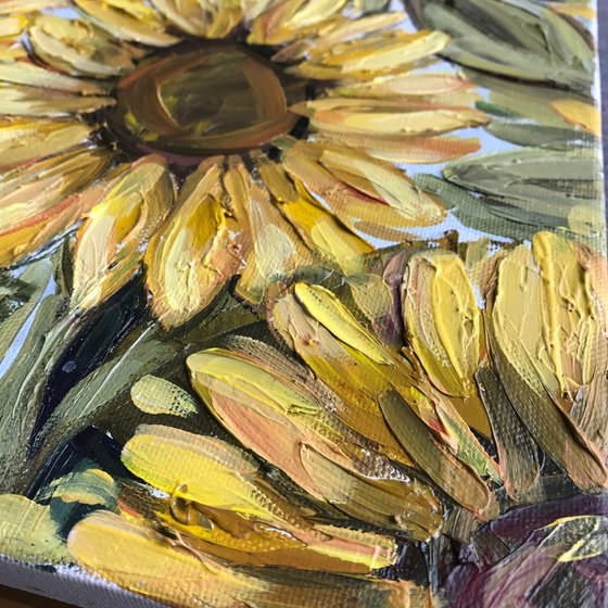 Sunflowers oil impasto painting 38x38cm