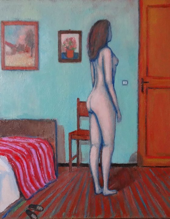 Woman standing in her room