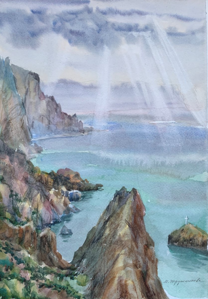Sea and sky light. Watercolour by Marina Trushnikova. Seascape, Plein air artwork, A3 wate... by Marina Trushnikova