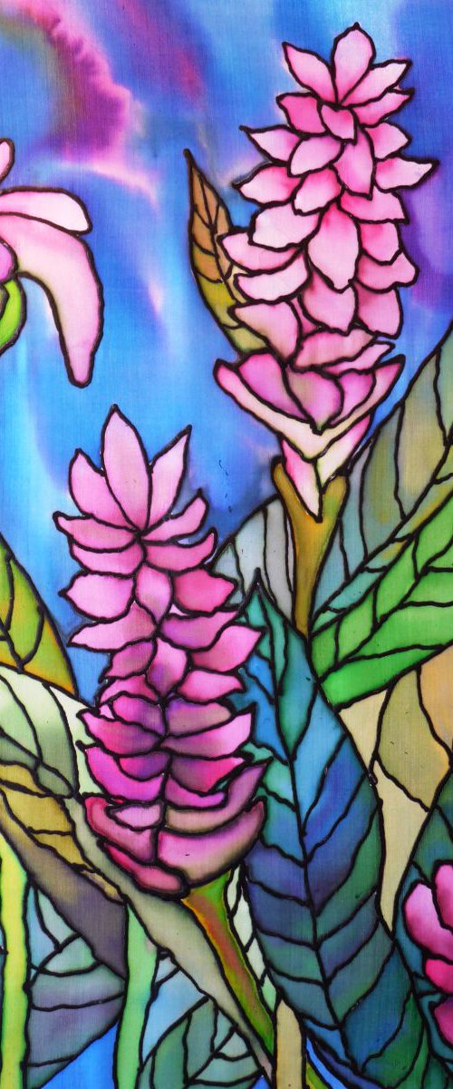 Tropical Flowers (Painting on Silk) by Cristina Stefan