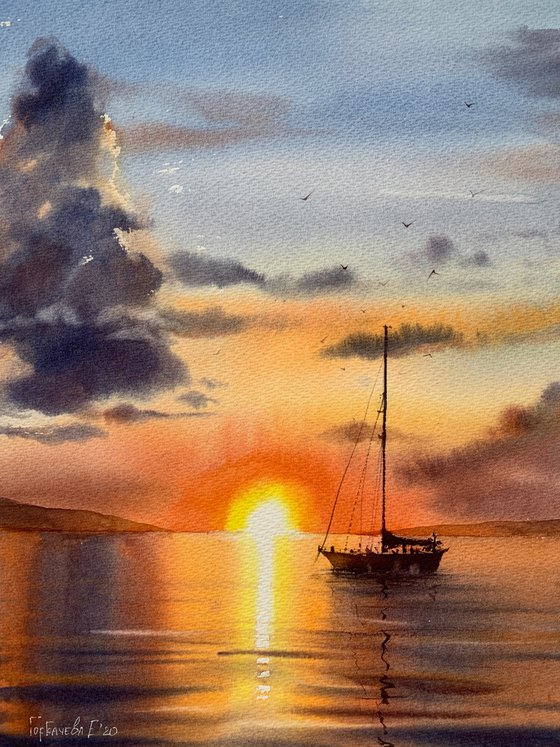 Sailing yacht and fire sunset #3