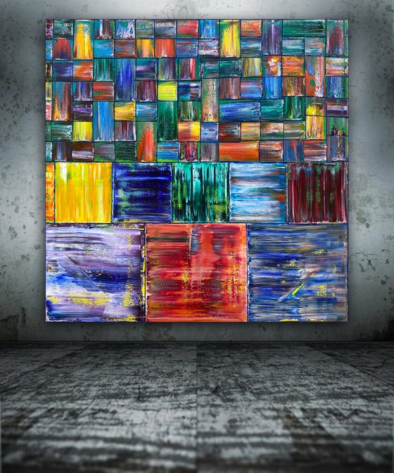 Get Some Structure In Your Life - Original Xt Large PMS Abstract Oil Painting On Canvas - 60 x 60 inches