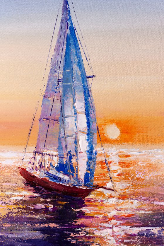 "Red sailboat " ,  ships , sky