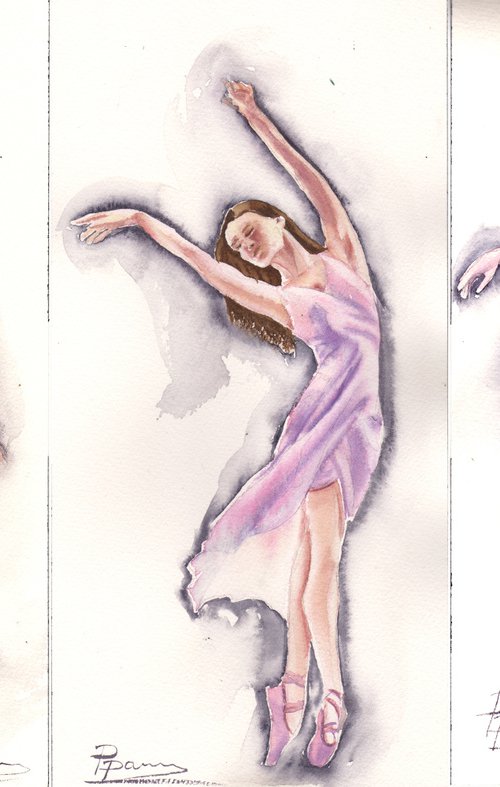Set Of 3 Ballerinas Art Original Watercolor painting by Olga Tchefranov (Shefranov)