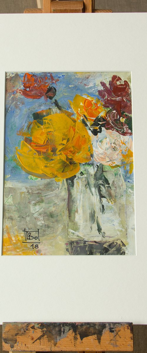 Still life with a large yellow rose by Irina Bocharova