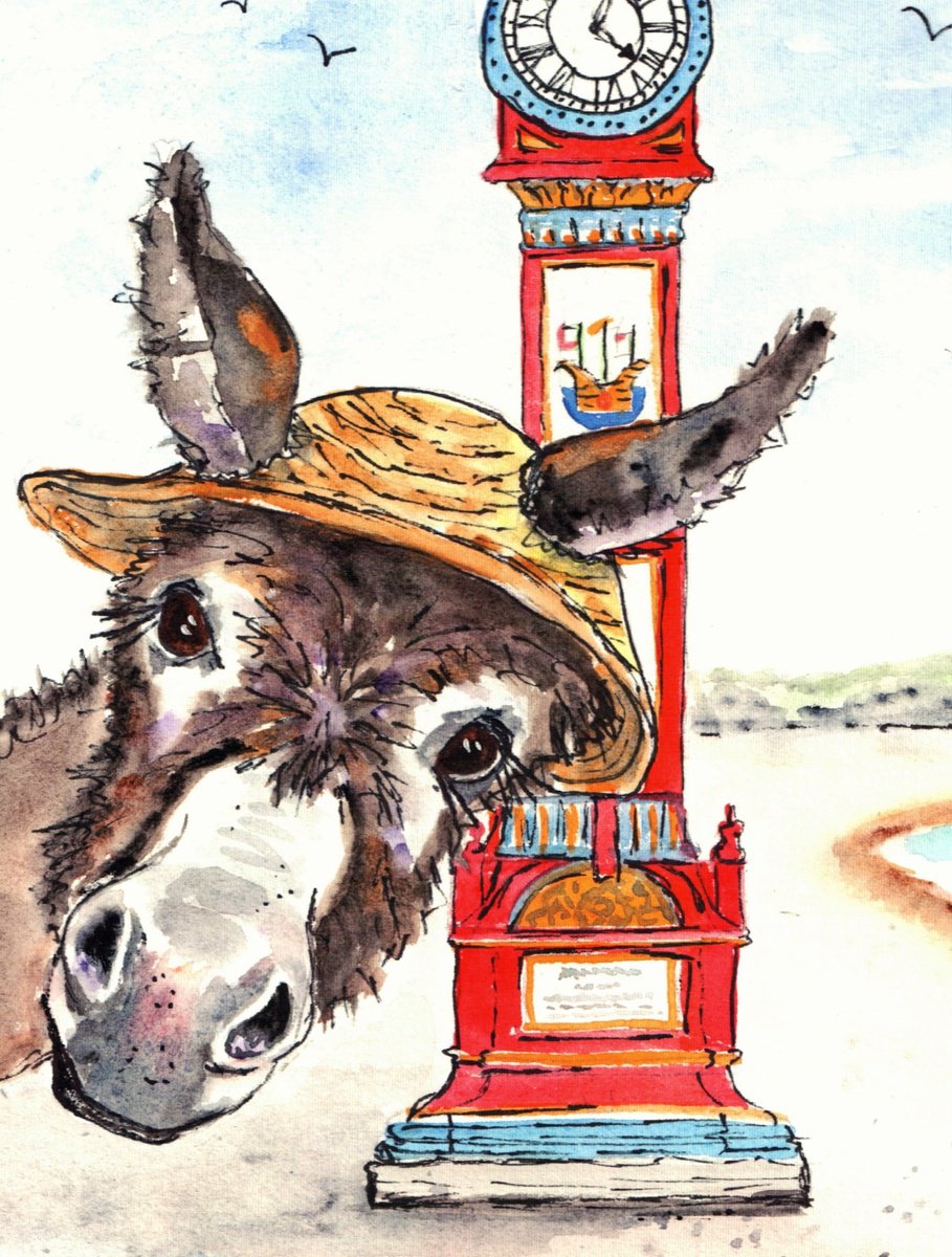 Donkey visiting the Beach. Seaside. Jubilee Clock by MARJANSART