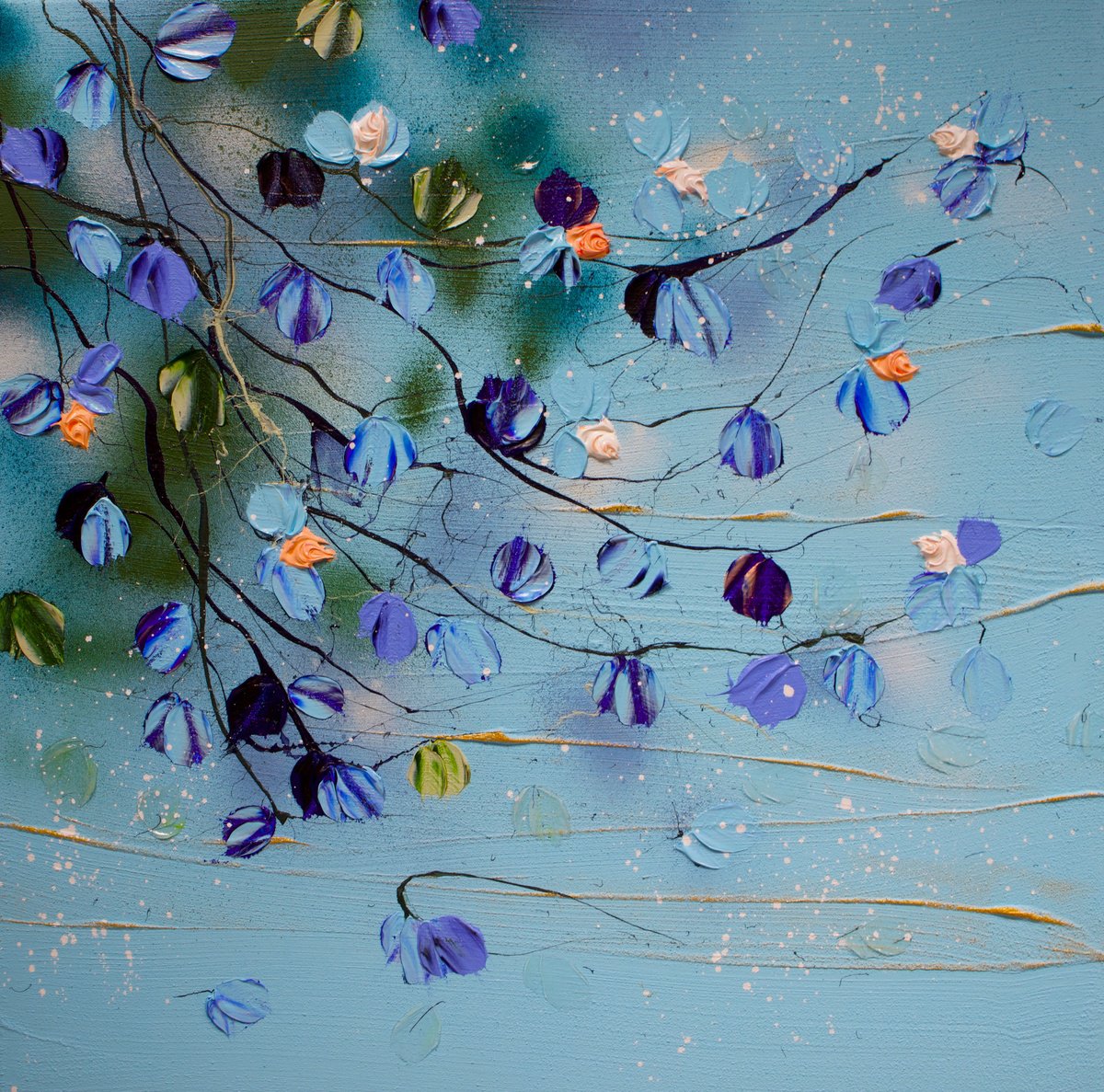 Floral blue painting Blue Satori II by Anastassia Skopp