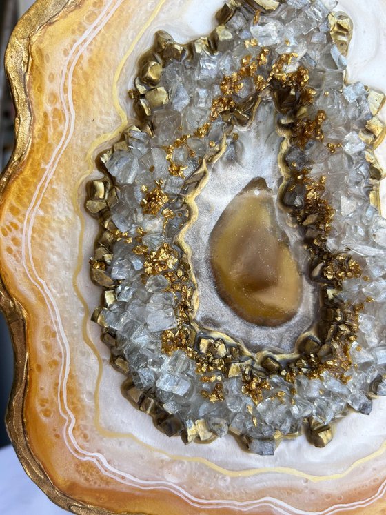 Geode Slice White Pearl & Gold