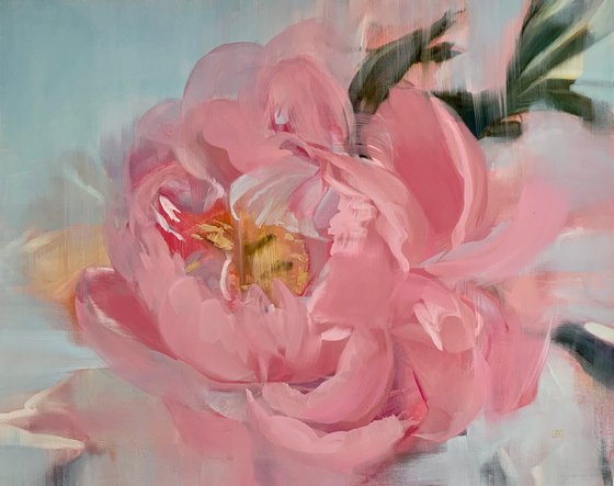 Oversized wall art original canvas oil painting pink peony artwork