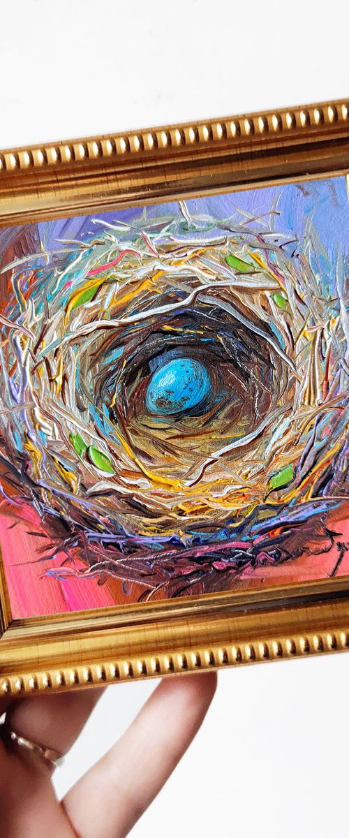 Blue egg painting by Nataly Derevyanko
