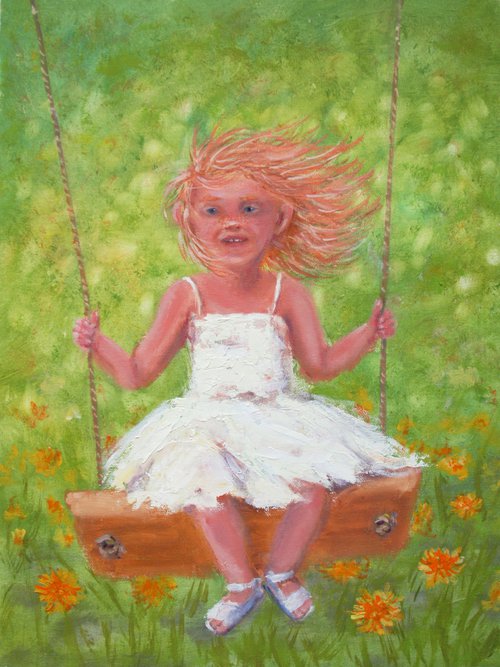 Dandelions... on swing.../  ORIGINAL PAINTING by Salana Art Gallery