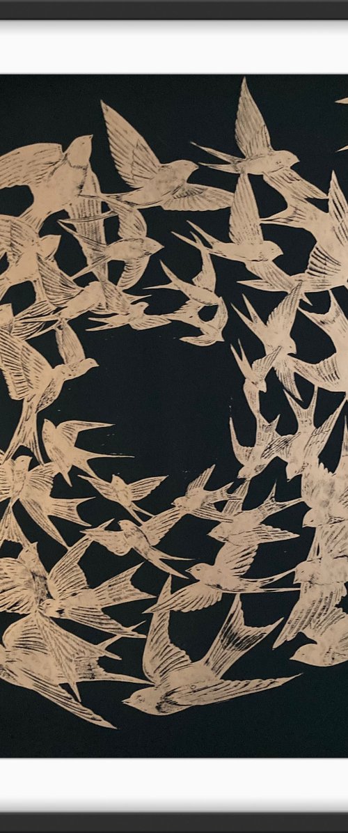 Flight Risk - Linocut by Amy Cundall