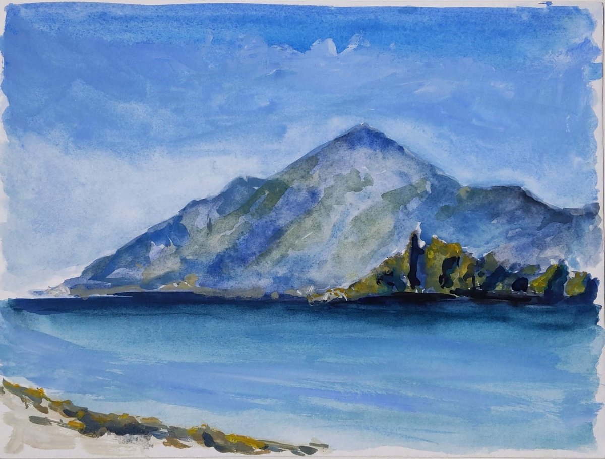 Impressionistic Landscape Watercolour By Anna Brazhnikova, 13 X 9, Pontikonisi - Corfu Island, Original Artwork
