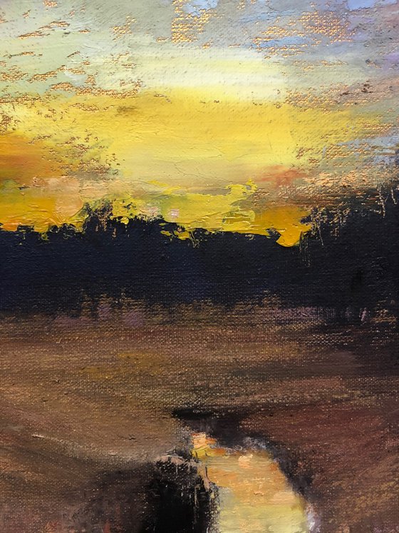 'East Marsh Old Stream' River sunset Oil Painting