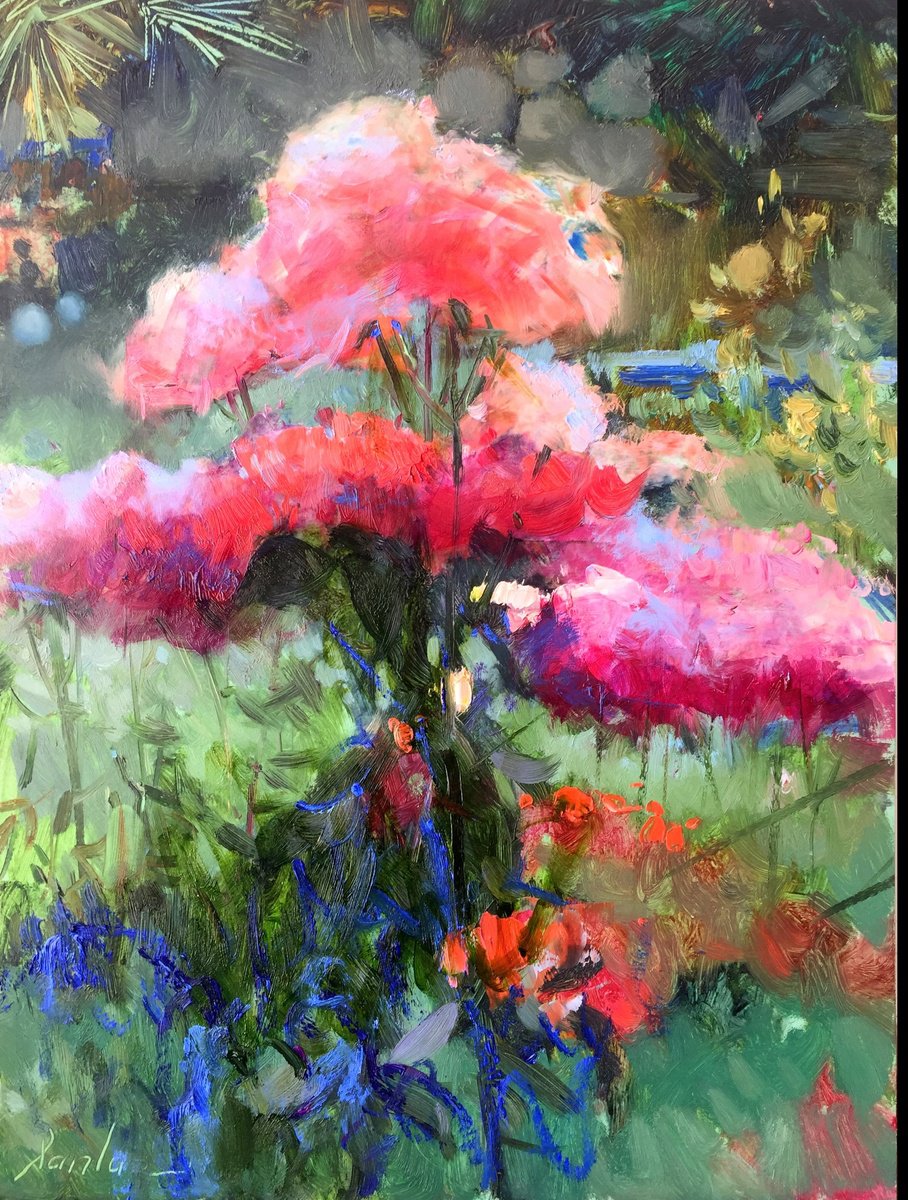 Impressionistic Botanical Oil Painting By Khanlar Asadullayev, 12 X 16", Etude Red Rose, Original Artwork