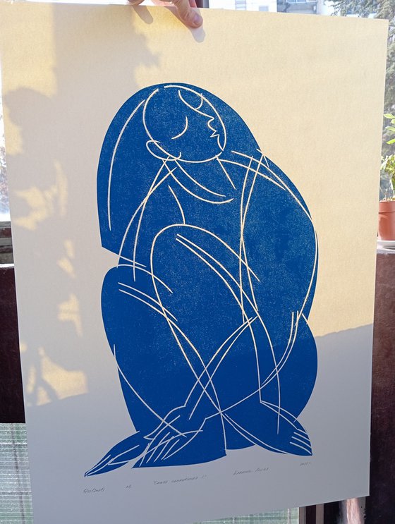 Linoprint "Blue nude-1" 50x70cm