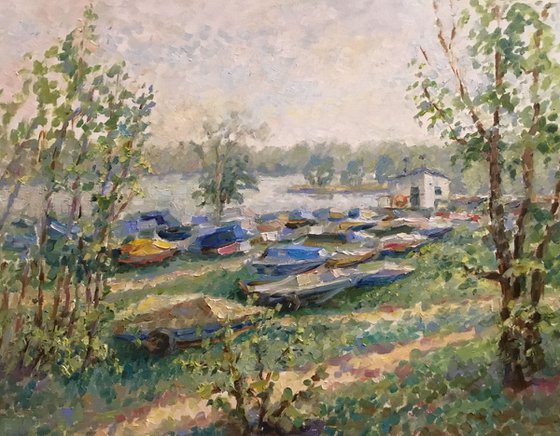 Spring. Colored boats.