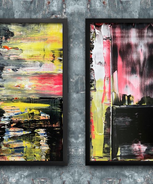 "Muckrakers" - Save As A Series - Original PMS Abstract Diptych Acrylic Paintings On Plexiglass, Framed - 52" x 26" by Preston M. Smith (PMS)