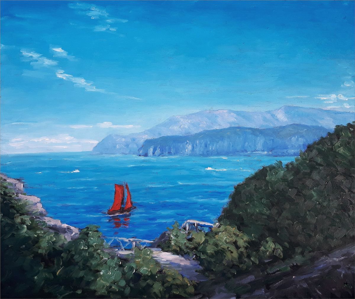 Expressive Botanical Oil Painting By Colin Ross Jack, 24 X 20, Walk Near Hotel, Sorrento, Original Artwork