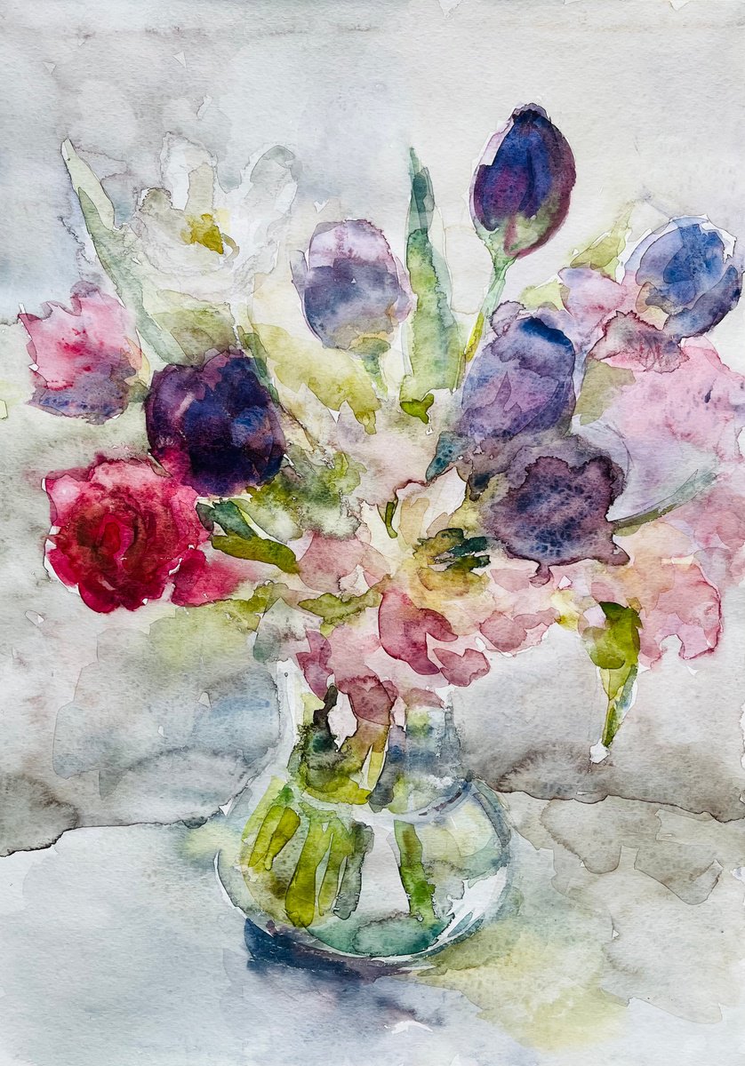 French tulips #1 . Original watercolour painting. 2022 by Elena Klyan