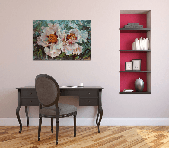 Two peonies. 100x70