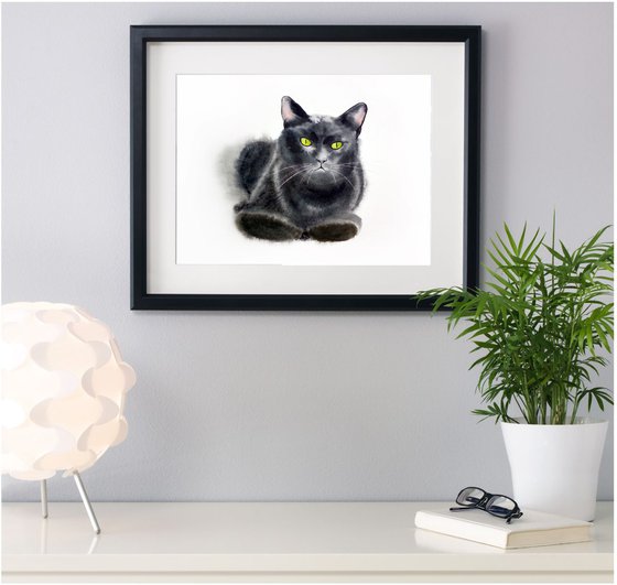 Black cat - Original Watercolor -  Black Cat art - Black Cat Painting - Black Cat wall decor - Cat owner gift