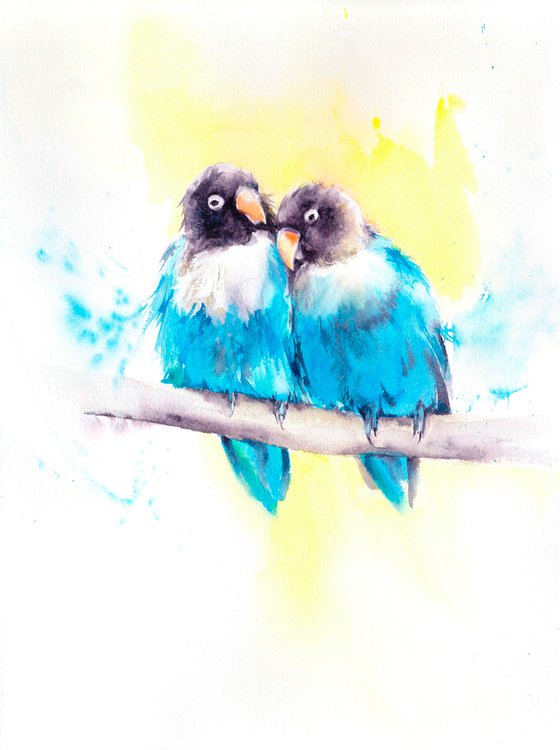 Love Bird painting, Original Bird painting, Valentines Day, Wedding Gift, Engagement Gift