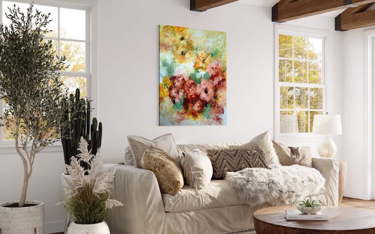 Enchanted Blooms from Colours of Summer collection, XXL abstract flower painting by Vera Hoi