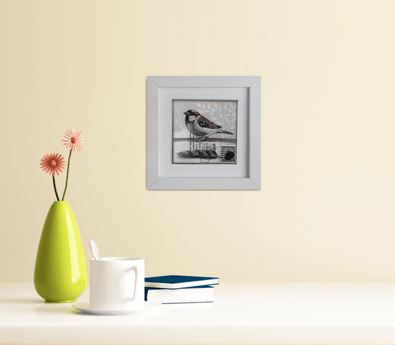 The sparrow feather  (framed and ready to hang)