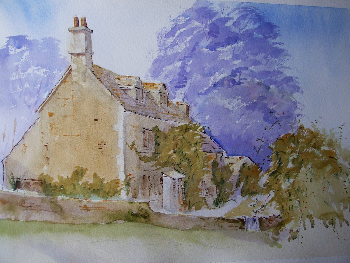 Photorealistic Cityscapes Watercolour By David Harmer, 19 X 15, Cotswold Cottage, Original Artwork