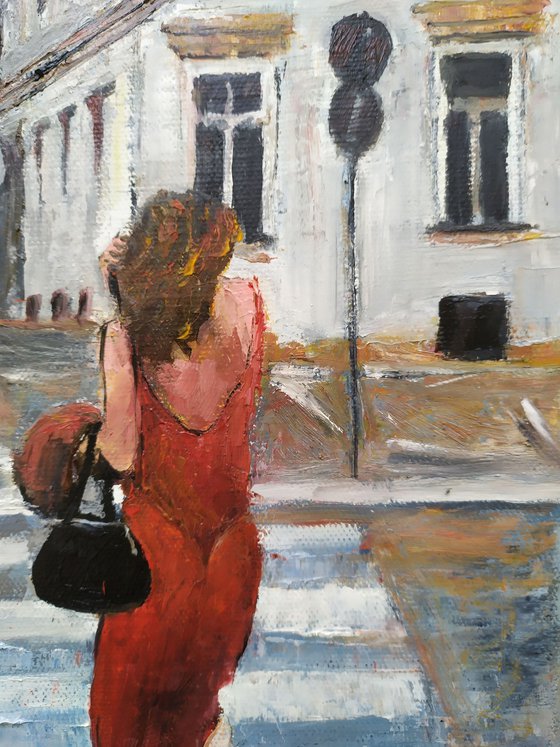 The woman with red dress