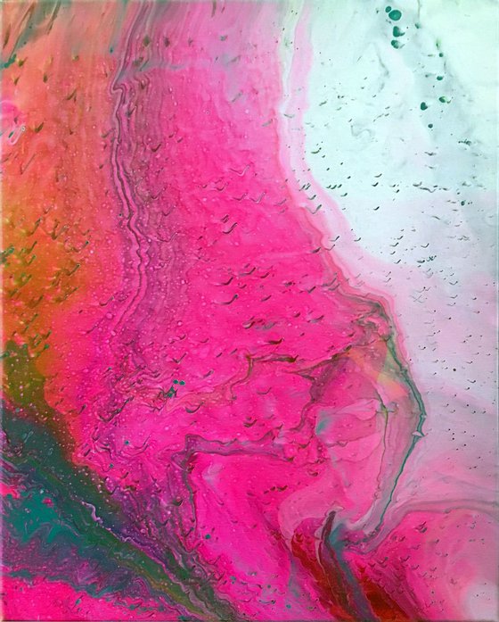 "Pink Tsunami" - Original Abstract PMS Fluid Acrylic Painting - 16 x 20 inches