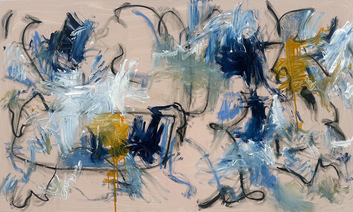 Abstract Landscape Acrylic Painting By Omar Obaid, 59 X 35", Interference Ii, Original Artwork