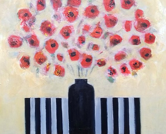 Poppies in a Black Vase