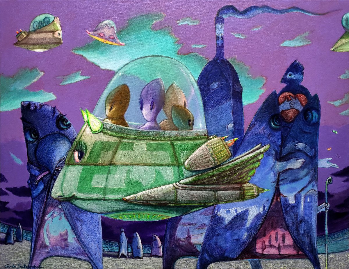 Surrealistic Portrait Acrylic Painting By Carlo Salomoni, 30 X 23, Earth Tour, Original Artwork