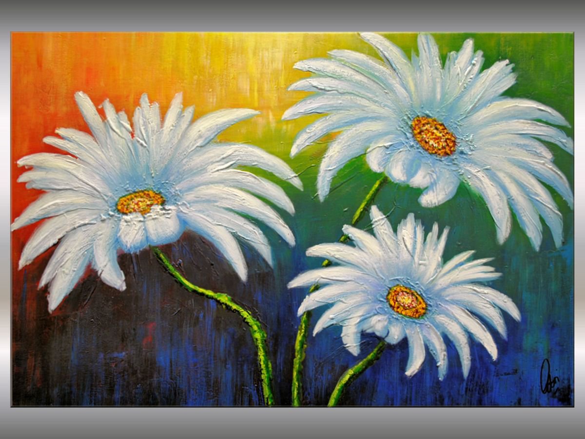 Daisies acrylic abstract painting flowers blossoms nature painting canvas wall art by Edelgard Schroer