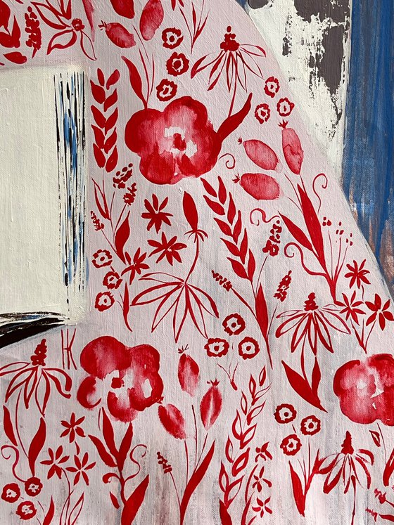 Woman Cat Reading Original Painting